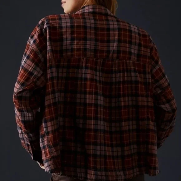 ANTHRO plaid flannel shirt by Pilcro rust brown black & lavender NEW NWT - Picture 3 of 4